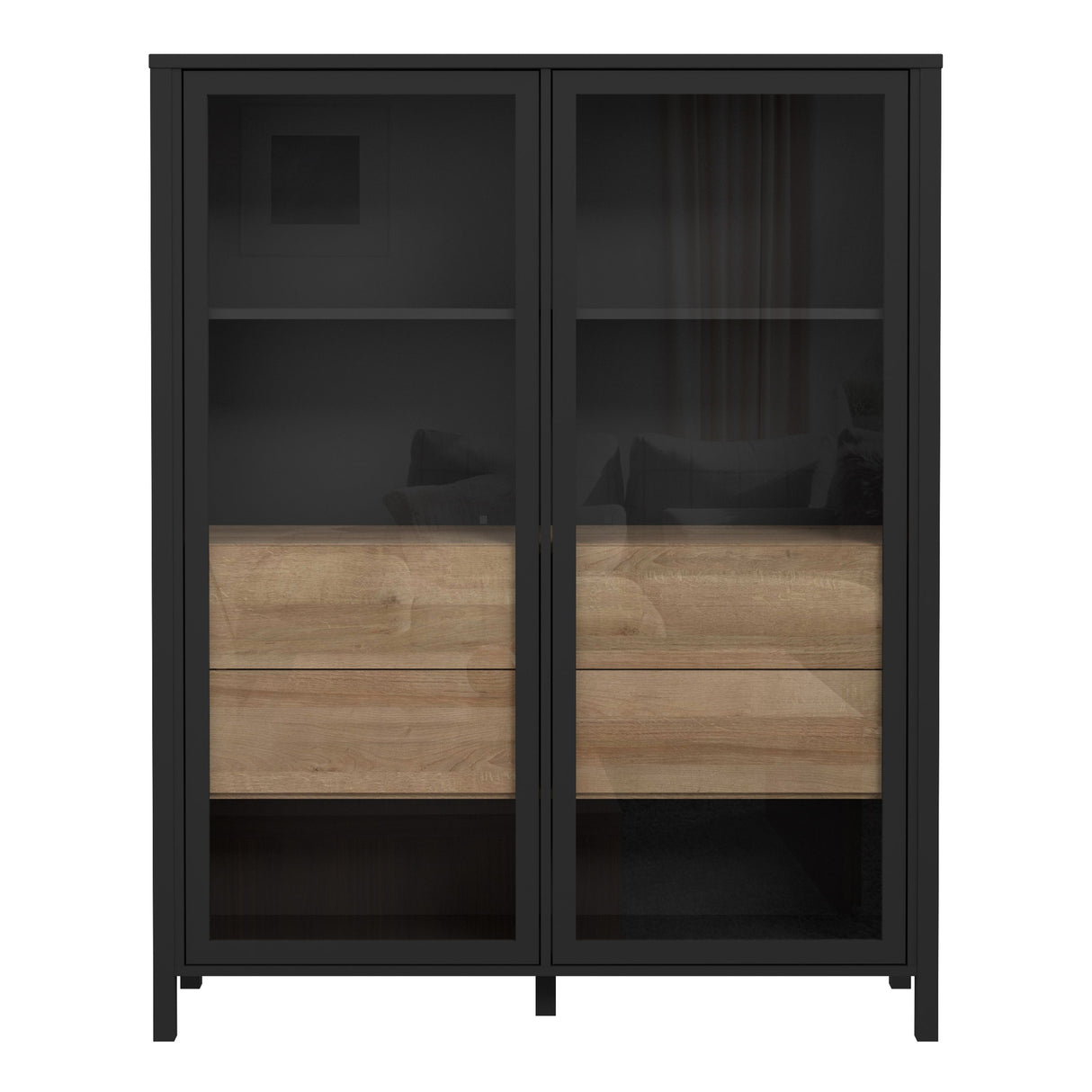 High Rock Extra Wide Display Cabinet in Matt Black/Riviera Brown