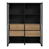 High Rock Extra Wide Display Cabinet in Matt Black/Riviera Brown