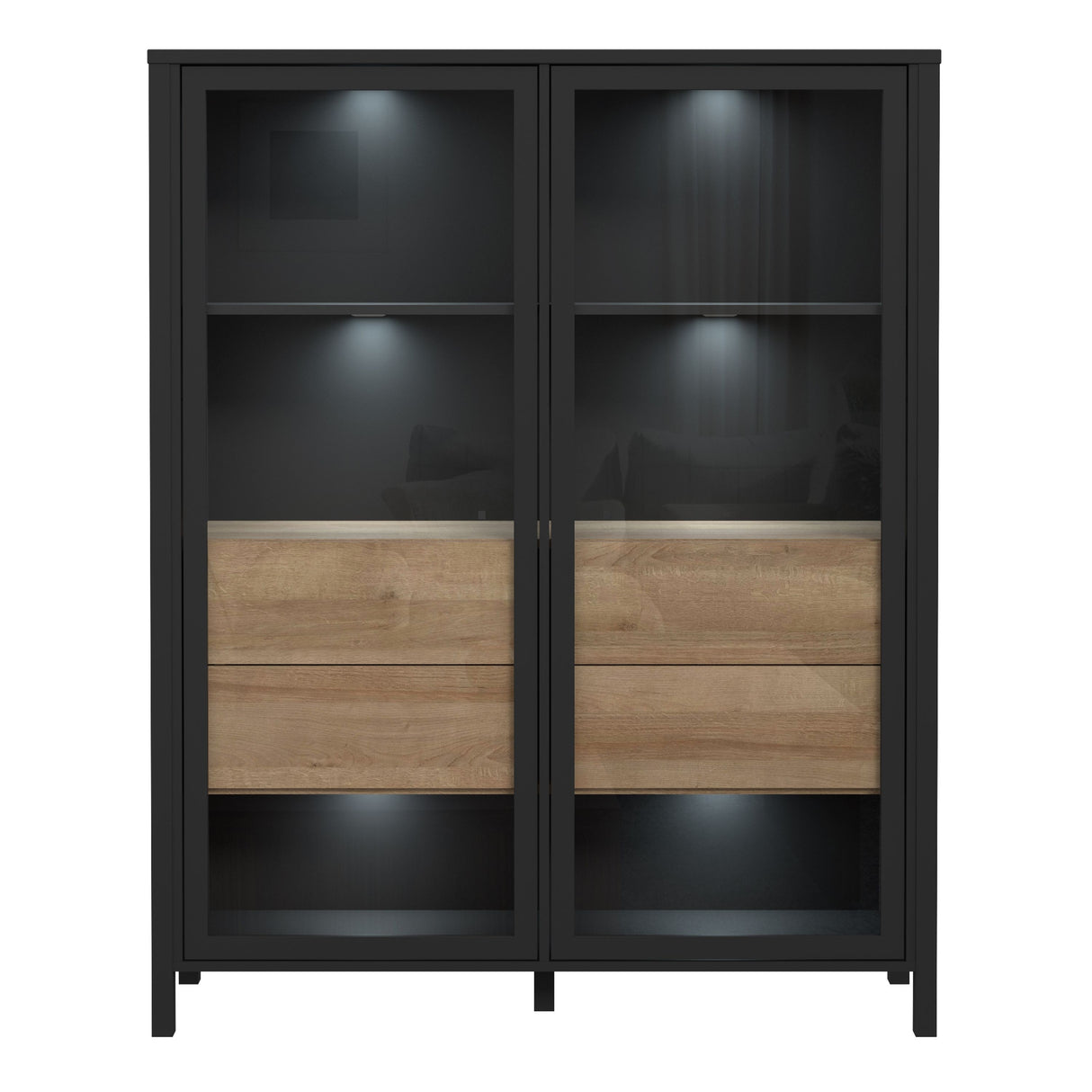 High Rock Extra Wide Display Cabinet in Matt Black/Riviera Brown