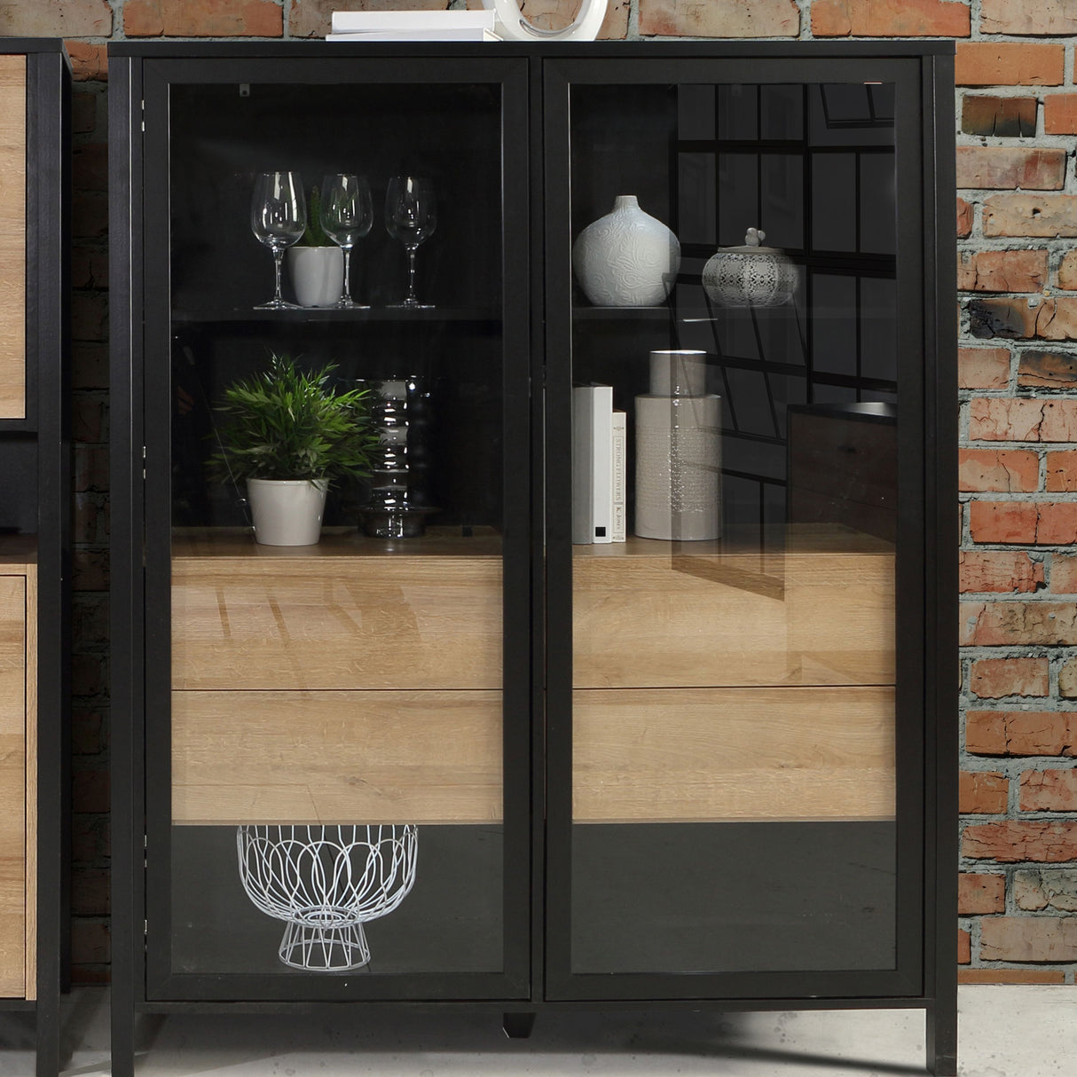 High Rock Extra Wide Display Cabinet in Matt Black/Riviera Brown