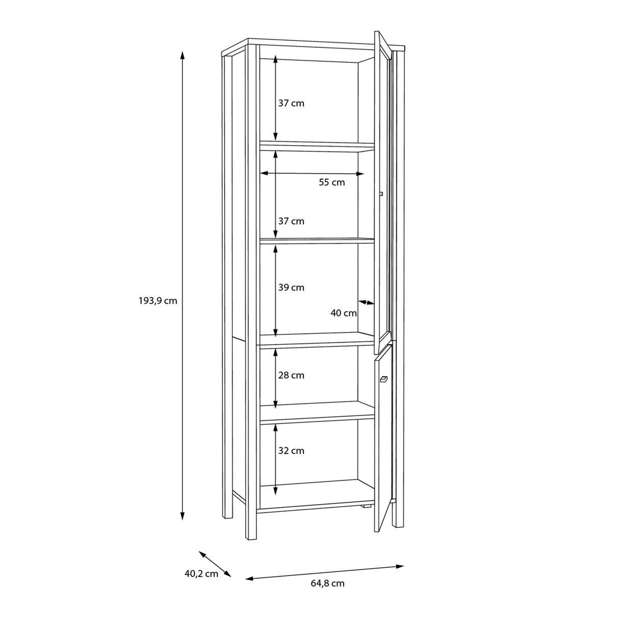 High Rock Wide Display Cabinet in Matt Black/Riviera Brown