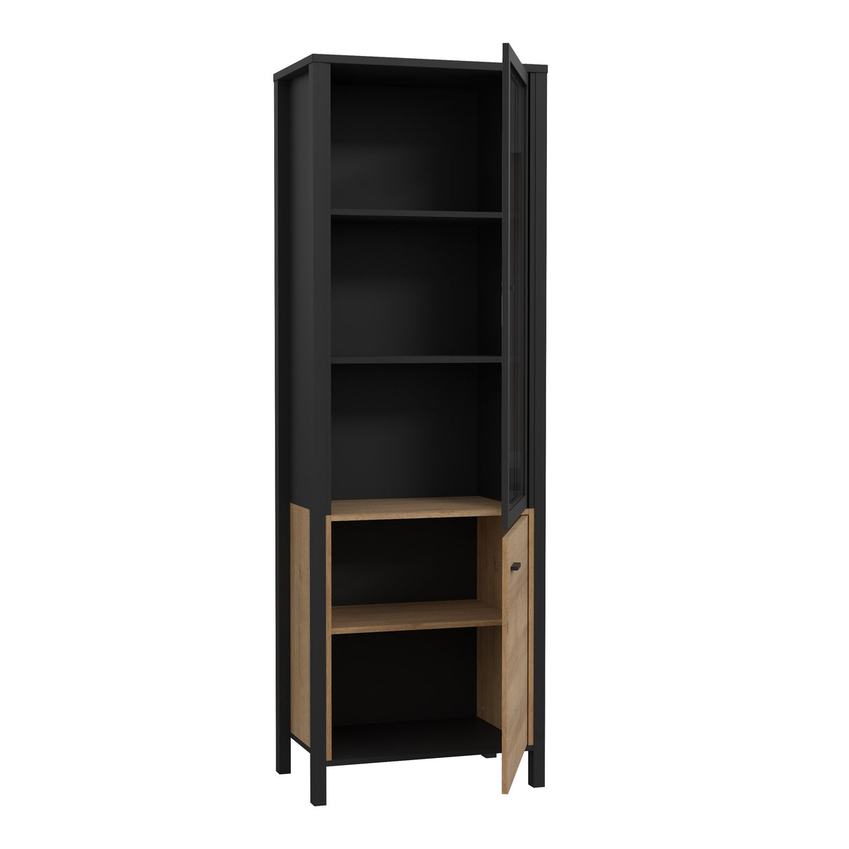 High Rock Wide Display Cabinet in Matt Black/Riviera Brown