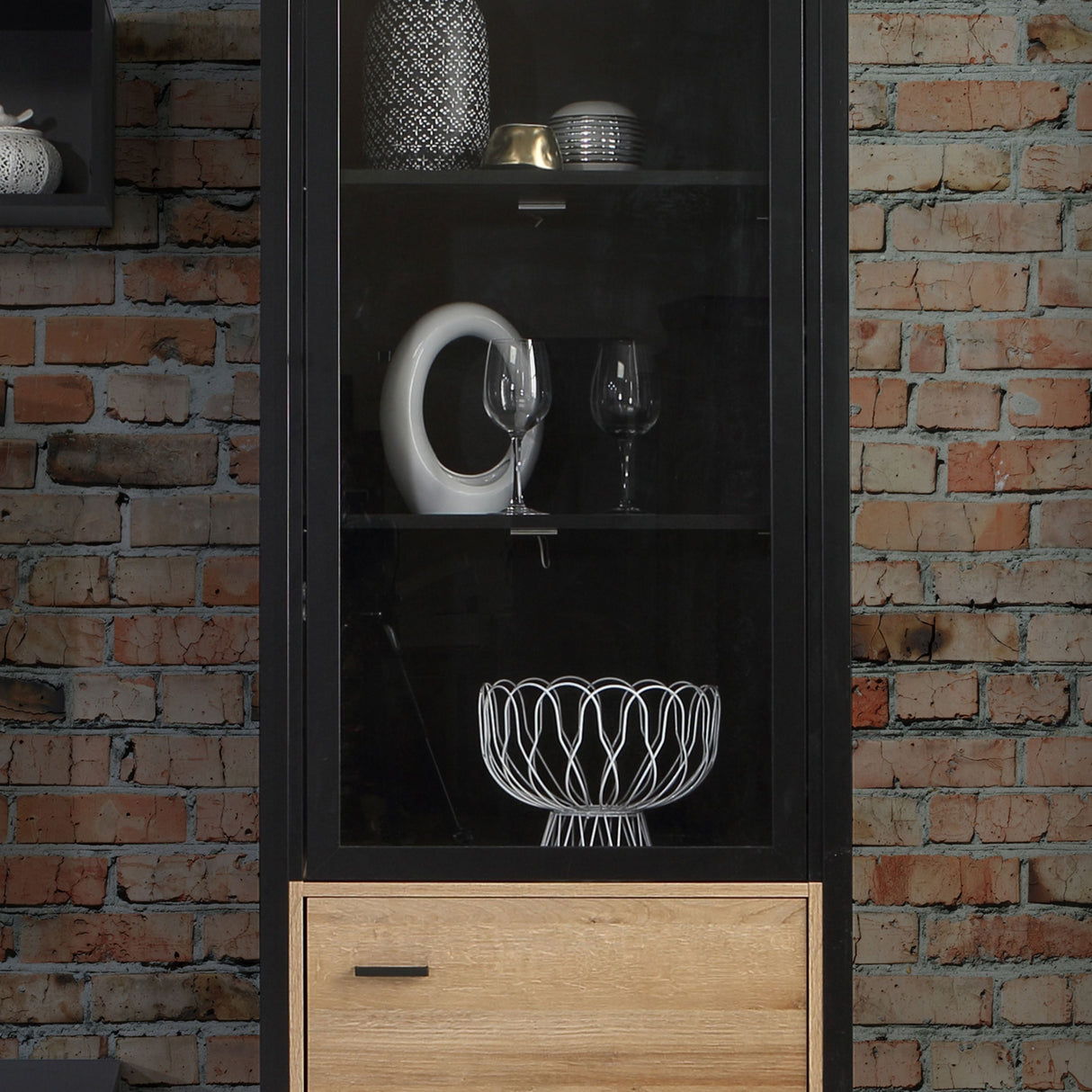 High Rock Wide Display Cabinet in Matt Black/Riviera Brown