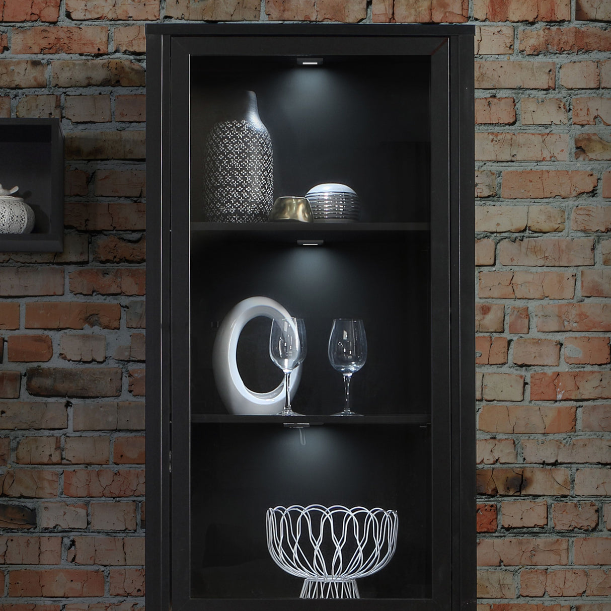 High Rock Wide Display Cabinet in Matt Black/Riviera Brown