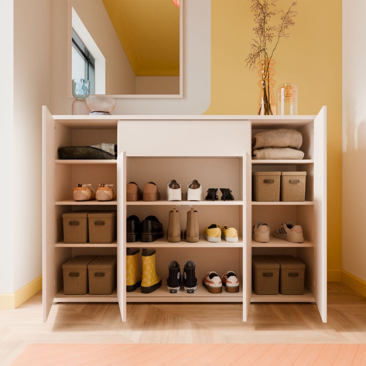 Alice Springs Sideboard with 4 Doors Push-to-Open & 1 Centralised Drawer Push-to-Open in Sand