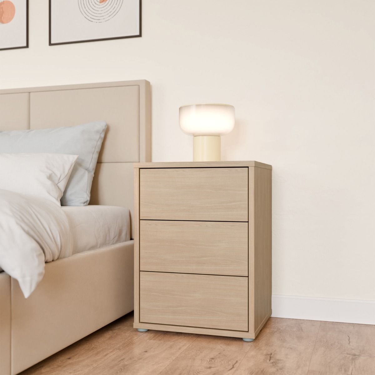 Alice Springs Bedside Cabinet with 3 Drawers Push-to-Open