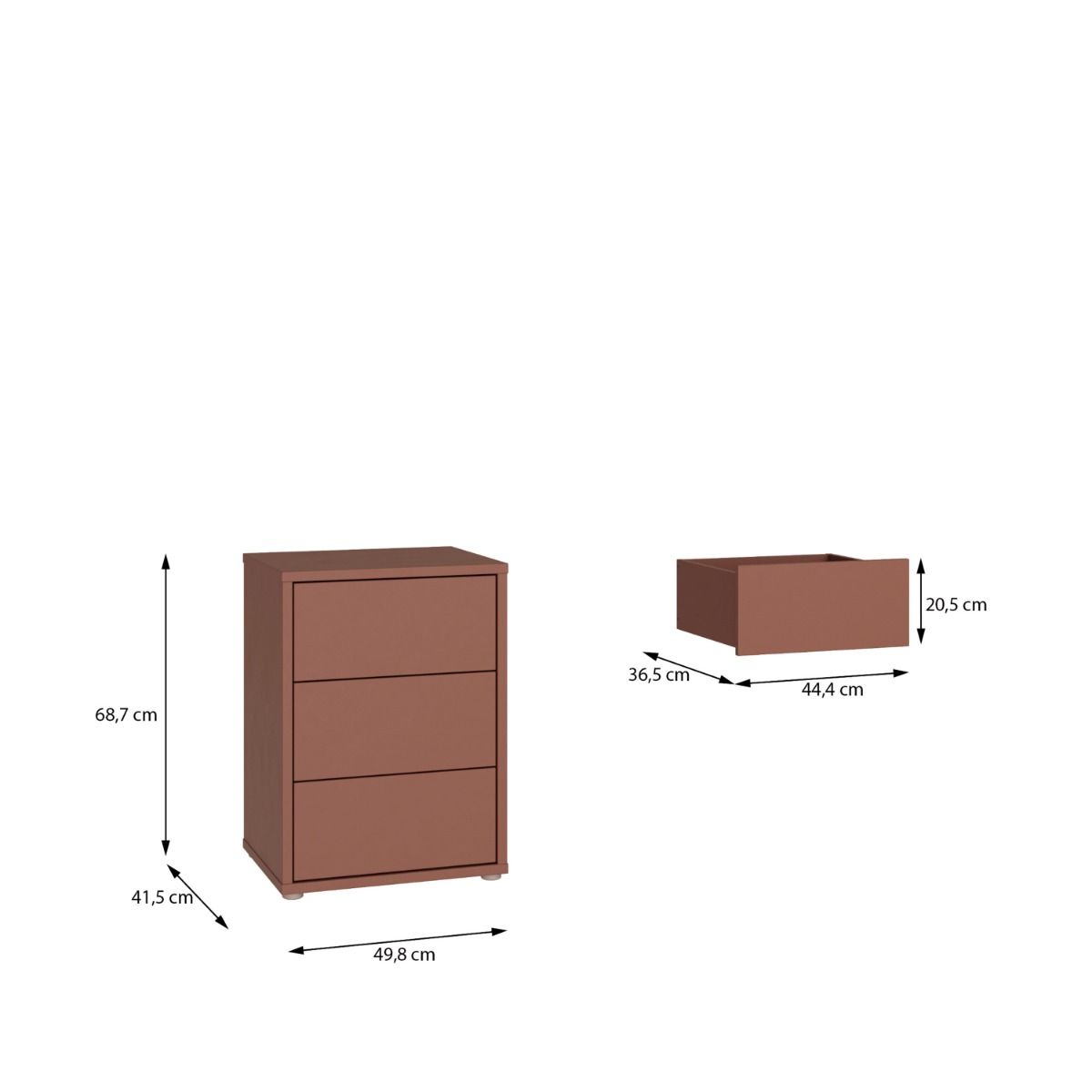 Alice Springs Bedside Cabinet with 3 Drawers Push-to-Open