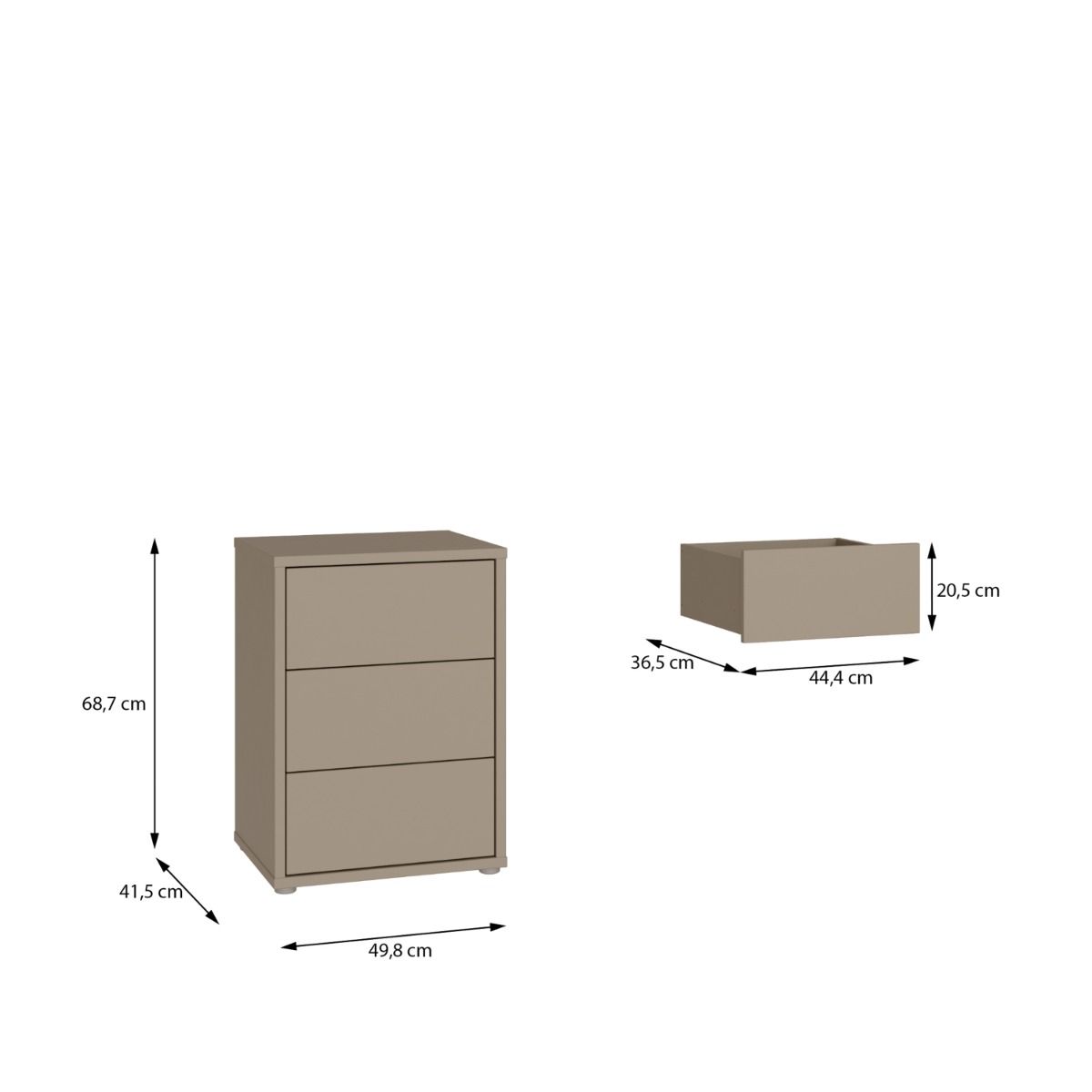 Alice Springs Bedside Cabinet with 3 Drawers Push-to-Open