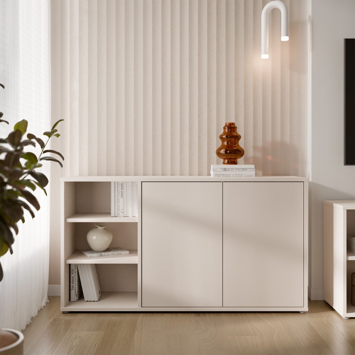 Alice Springs Sideboard with Open Shelving & Push-to-Open Doors in Sand