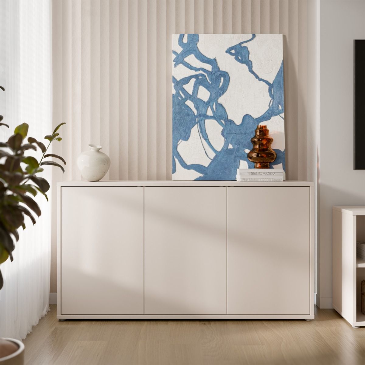 Alice Springs 3 Door Sideboard with Push-to-Open Doors and Drawer in Sand