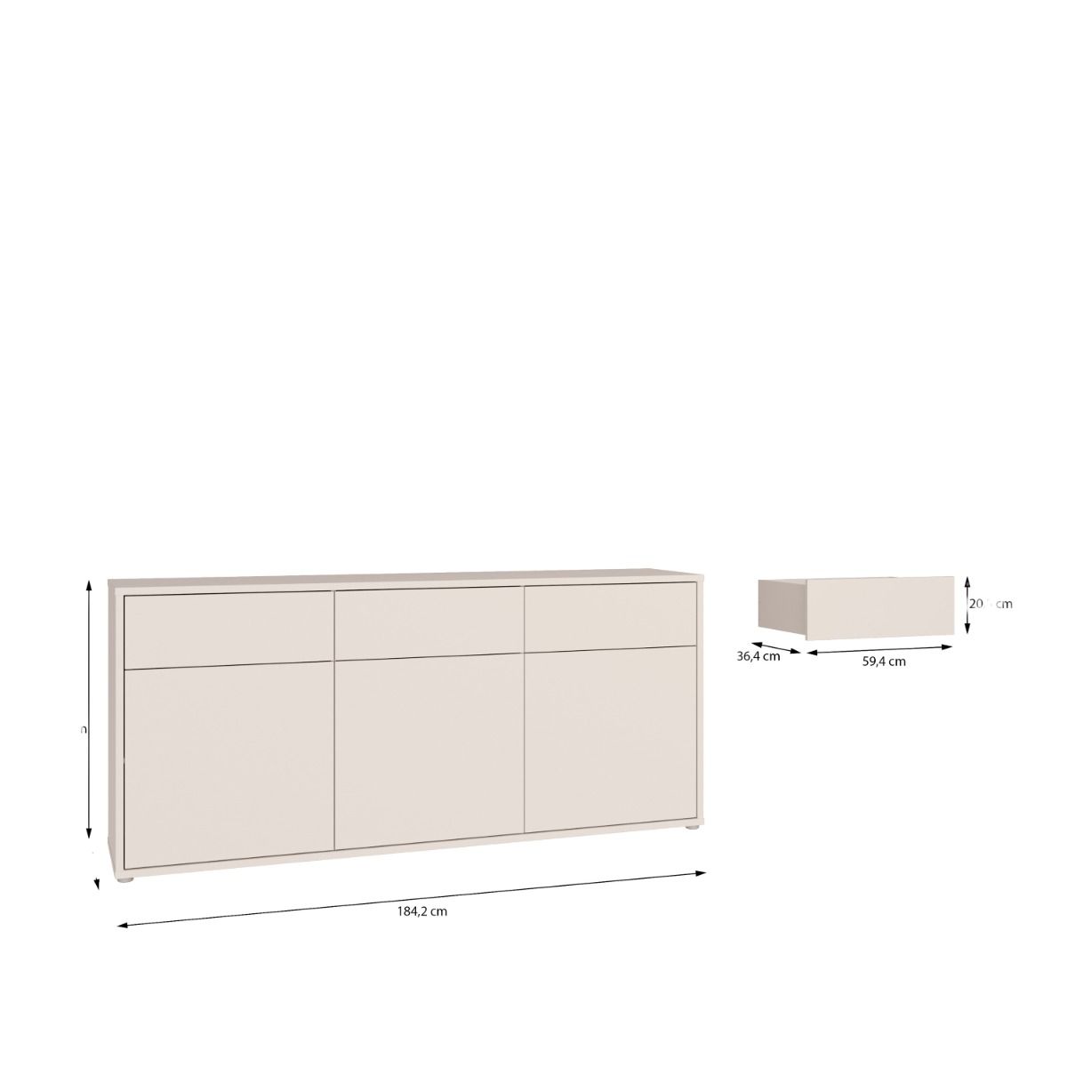 Alice Springs 3 Door 3 Drawer Sideboard with Push-to-Open Drawers in Sand