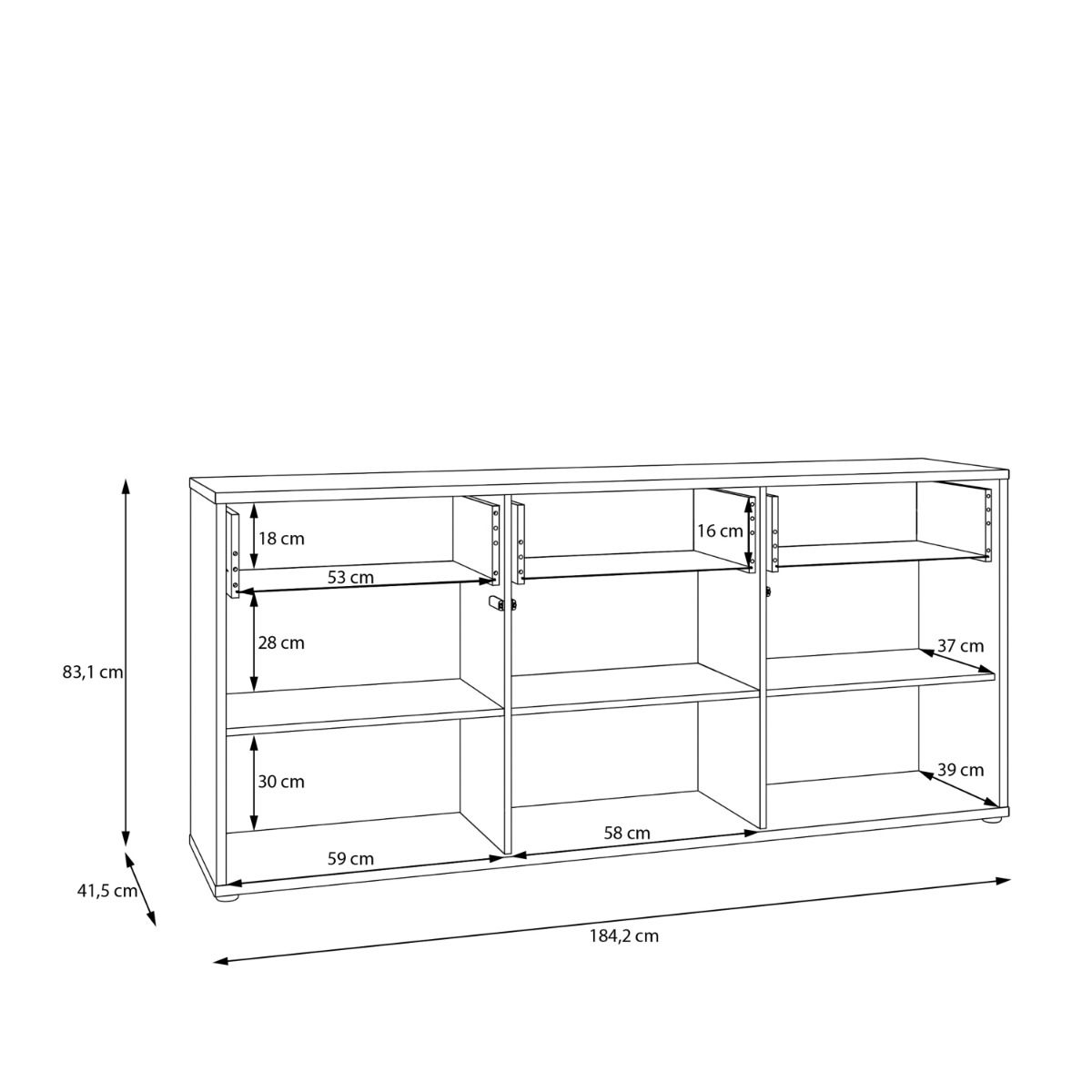 Alice Springs 3 Door 3 Drawer Sideboard with Push-to-Open Drawers in Sand