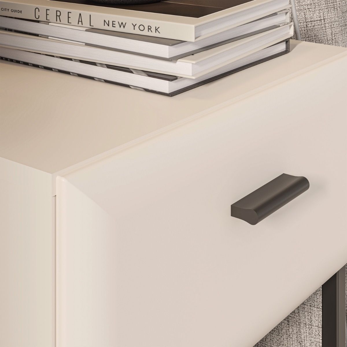 Akihisa Bedside Table with Drawer and Metal Legs in Sand