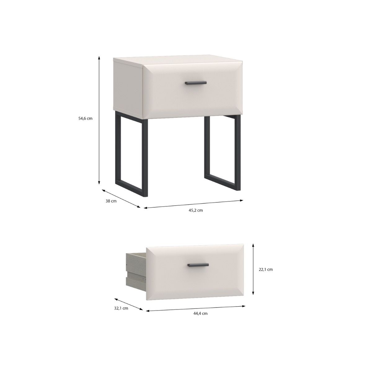 Akihisa Bedside Table with Drawer and Metal Legs in Sand