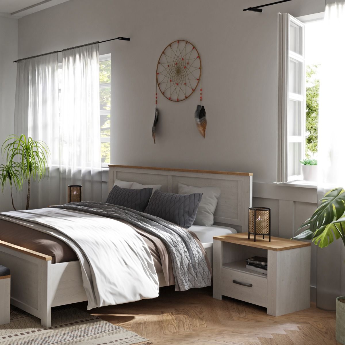 Bohol 1 Drawer Bedside in White/Riviera Brown