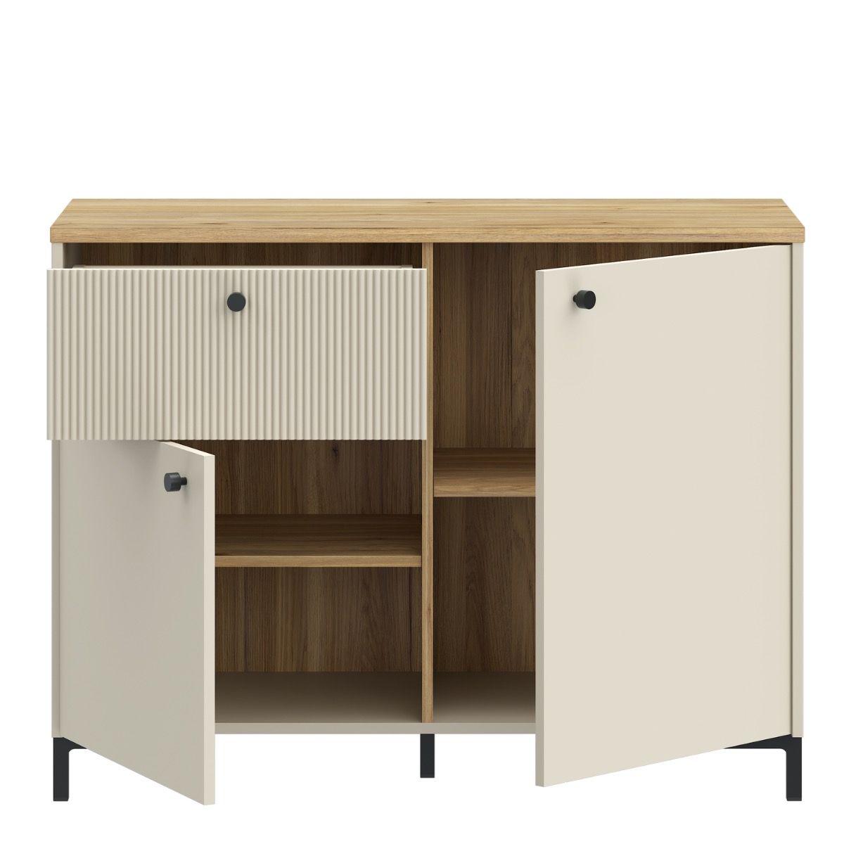 Bixbite Sideboard with Fluted Detail, Drawer & Cupboard in Mauvella  Brown and Sand