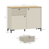 Bixbite Sideboard with Fluted Detail, Drawer & Cupboard in Mauvella  Brown and Sand