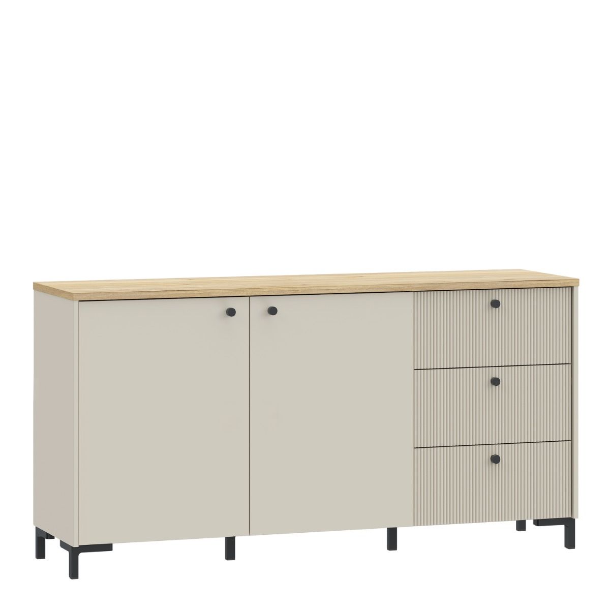Bixbite Wide Sideboard with Fluted Drawers & Cupboard in Mauvella Brown and Sand