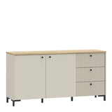 Bixbite Wide Sideboard with Fluted Drawers & Cupboard in Mauvella Brown and Sand
