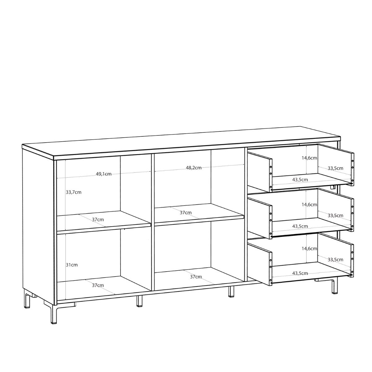 Bixbite Wide Sideboard with Fluted Drawers & Cupboard in Mauvella Brown and Sand