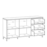 Bixbite Wide Sideboard with Fluted Drawers & Cupboard in Mauvella Brown and Sand