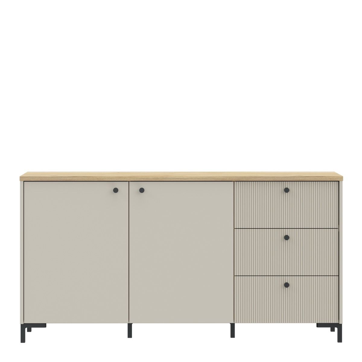 Bixbite Wide Sideboard with Fluted Drawers & Cupboard in Mauvella Brown and Sand