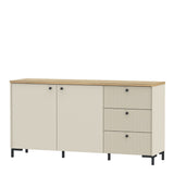 Bixbite Wide Sideboard with Fluted Drawers & Cupboard in Mauvella Brown and Sand