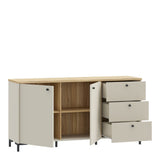 Bixbite Wide Sideboard with Fluted Drawers & Cupboard in Mauvella Brown and Sand