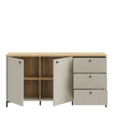 Bixbite Wide Sideboard with Fluted Drawers & Cupboard in Mauvella Brown and Sand