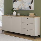 Bixbite Wide Sideboard with Fluted Drawers & Cupboard in Mauvella Brown and Sand