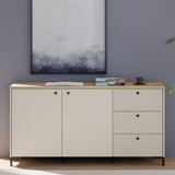 Bixbite Wide Sideboard with Fluted Drawers & Cupboard in Mauvella Brown and Sand