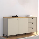 Bixbite Wide Sideboard with Fluted Drawers & Cupboard in Mauvella Brown and Sand
