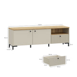 Bixbite Wide TV Unit with Fluted Drawer, Open Shelf & Cupboard in Mauvella Brown and Sand