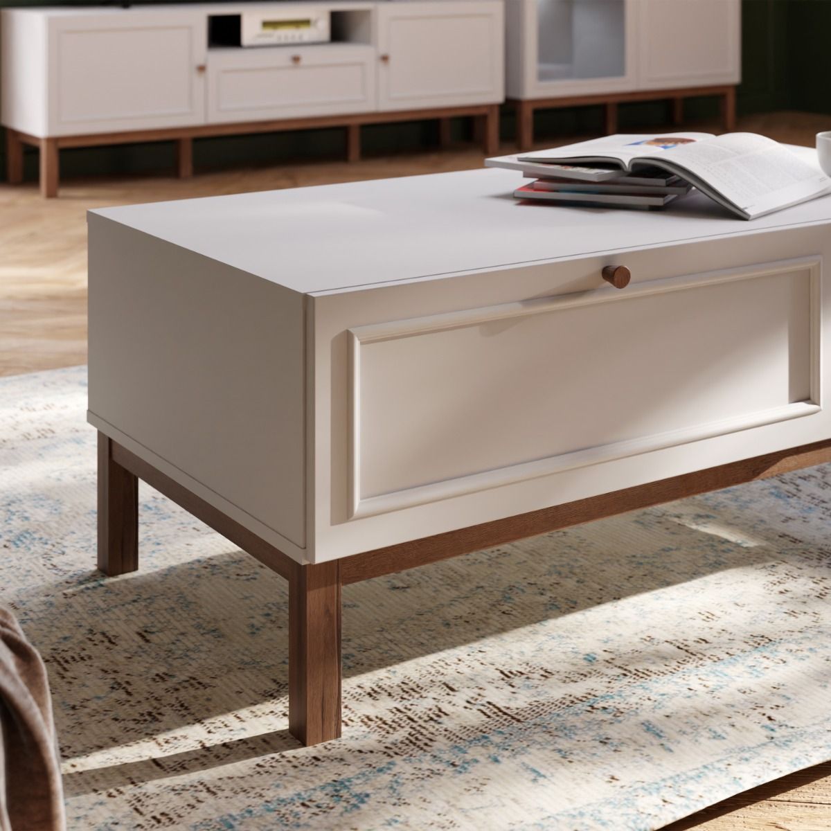 Wensley 1 Drawer Coffee Table in Light Grey and Brown