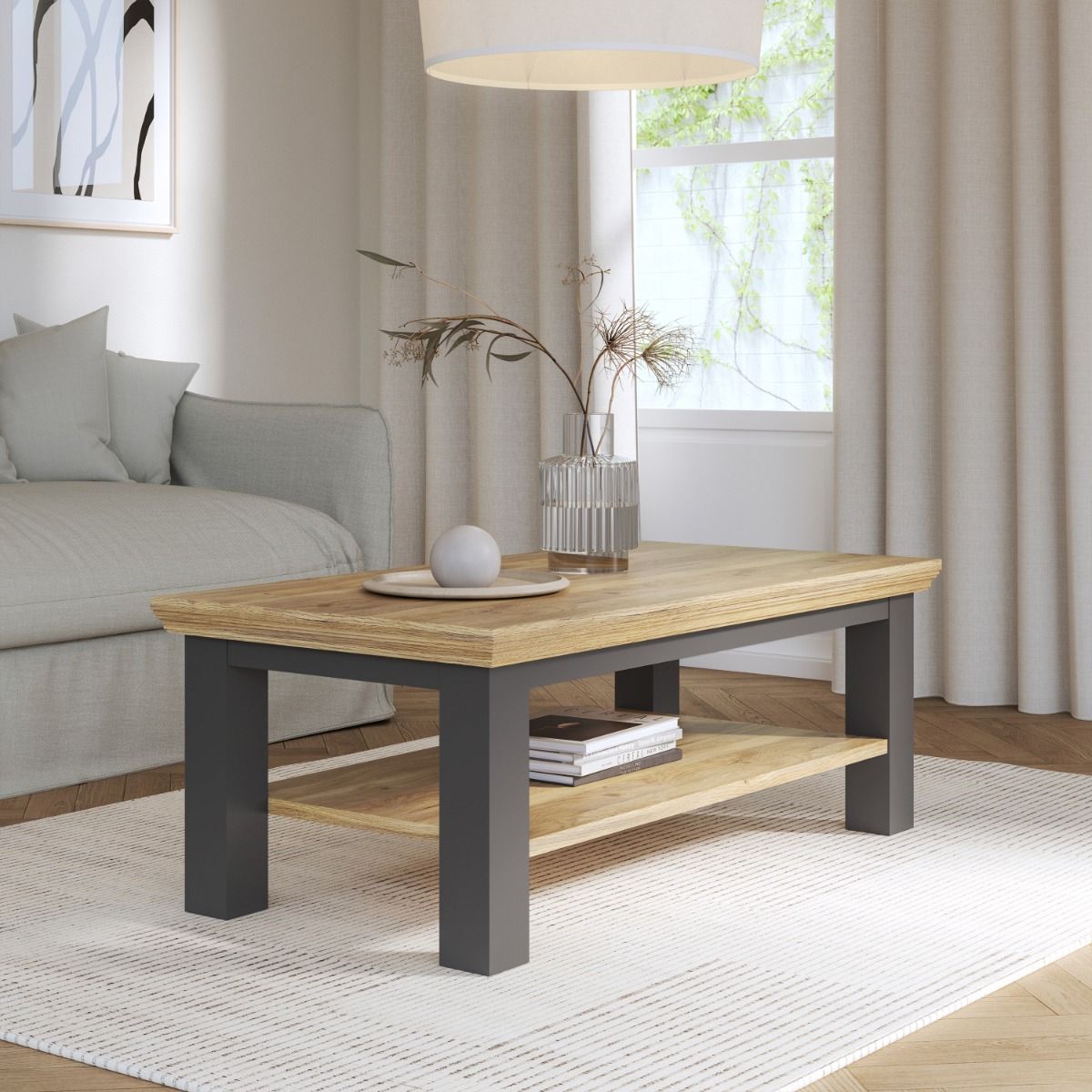 Pontypool Large Rectangular Coffee Table with Shelf