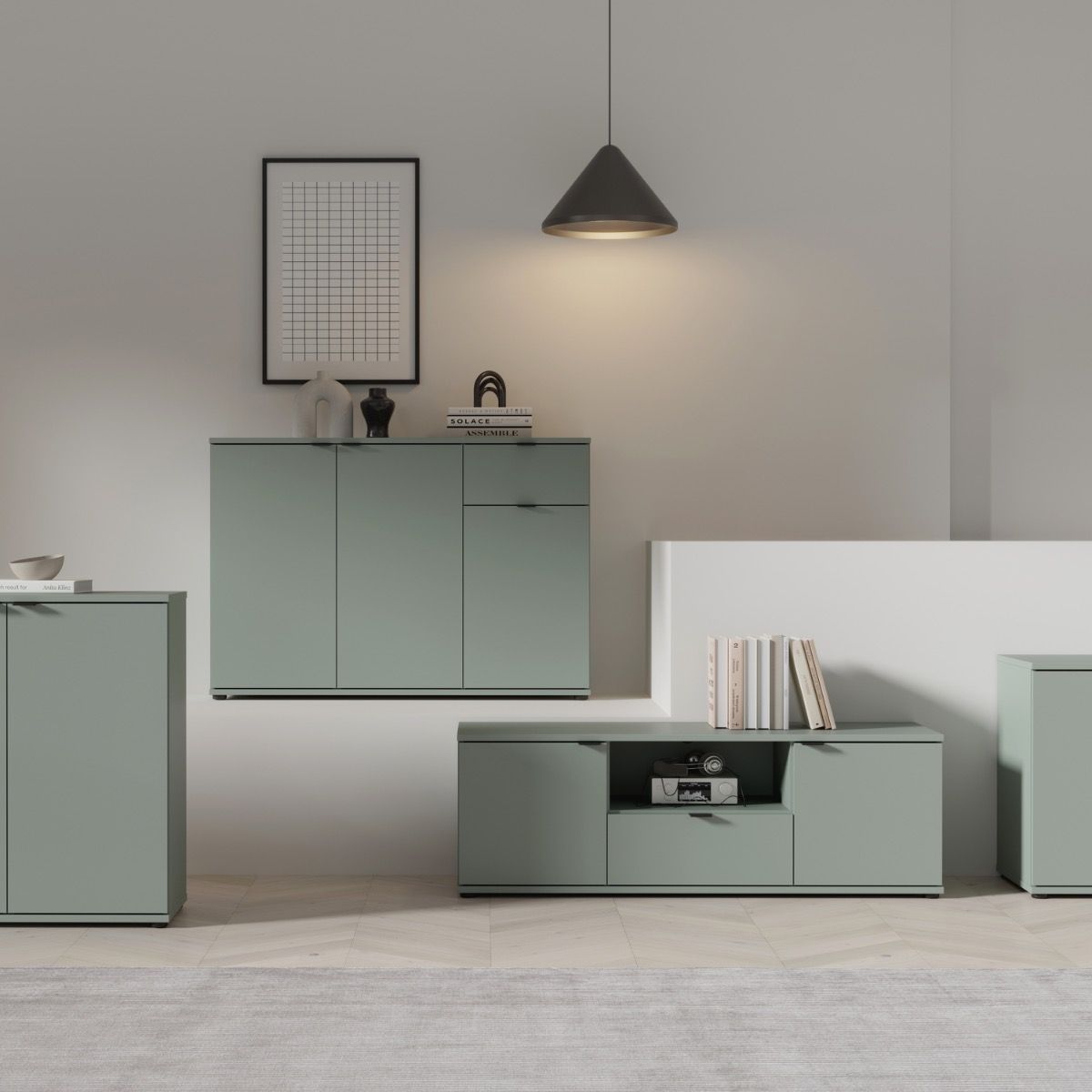 Ganymede Wide TV Unit with Open Shelf, Drawer & 2 Doors
