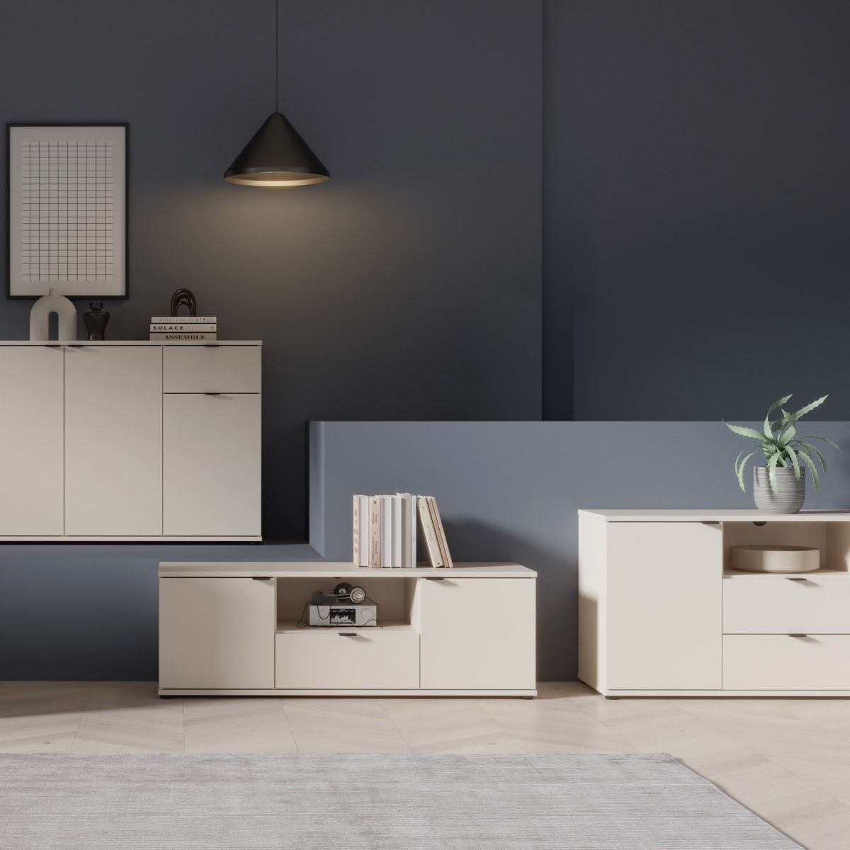 Ganymede Wide TV Unit with Open Shelving, 2 Drawers & 2 Doors