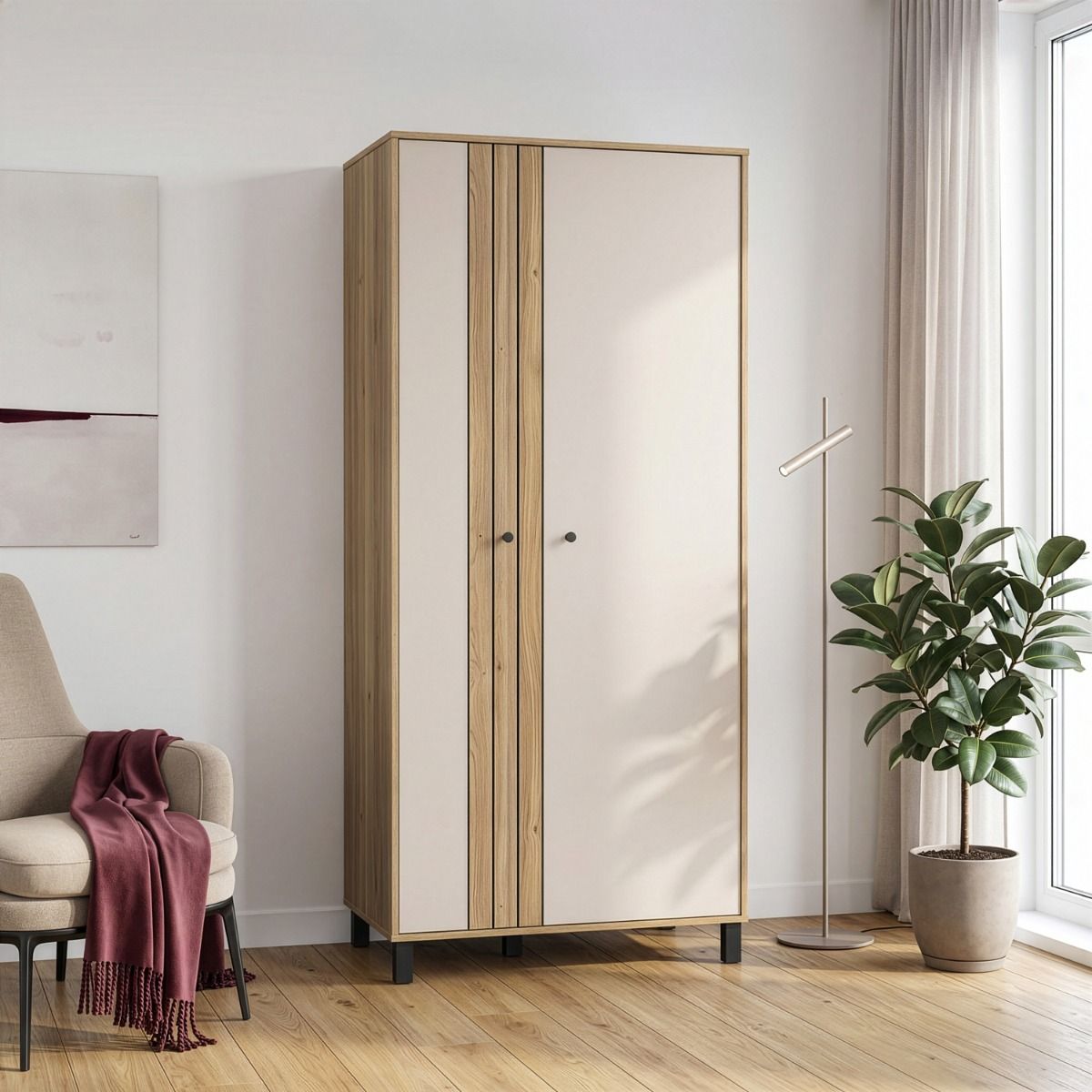 Grafton 2 Door Wardrobe In Cream and Brown