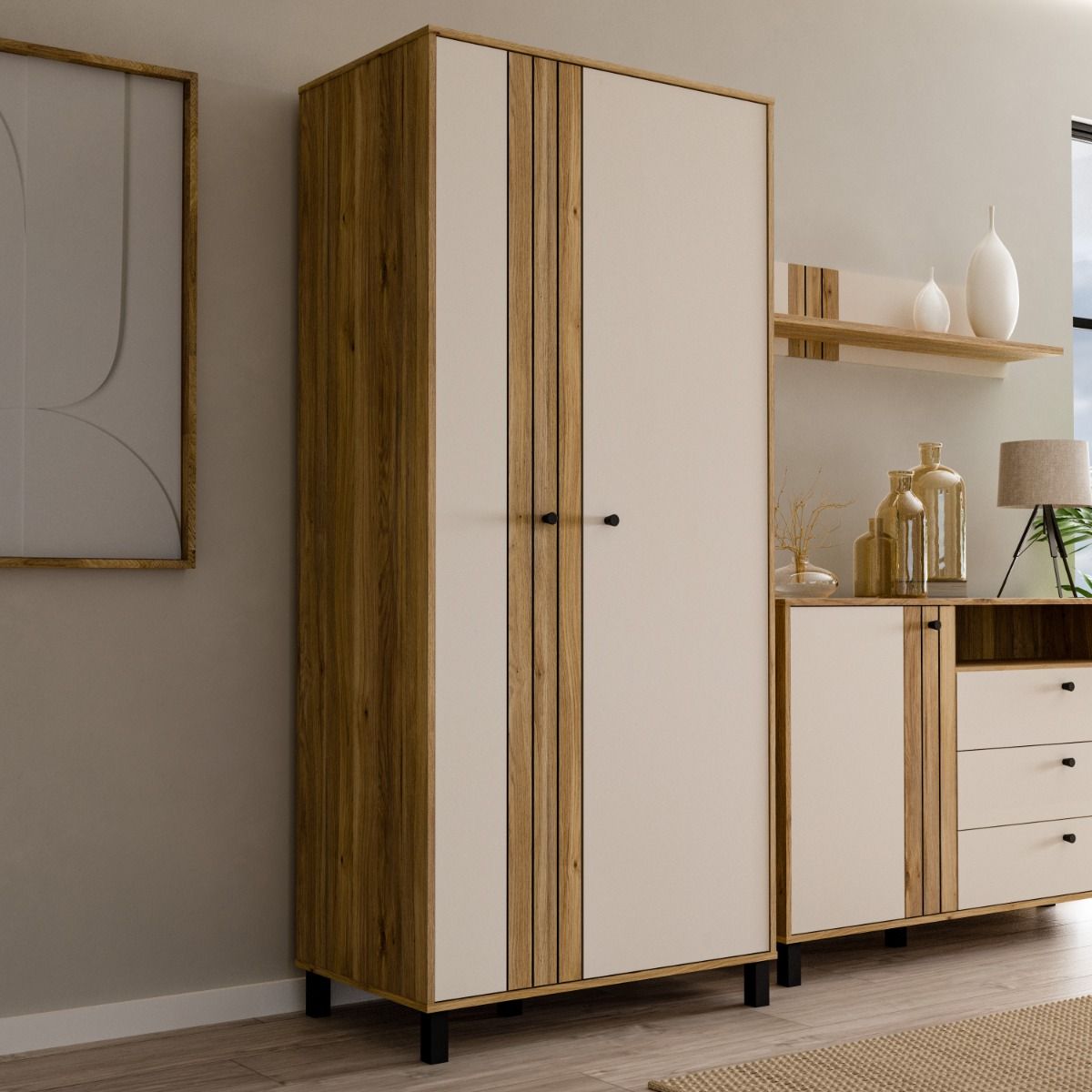 Grafton 2 Door Wardrobe In Cream and Brown