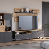 Klara TV Unit with 1 Drawer 2 Flip Doors in Grey and Brown inc LED Lighting