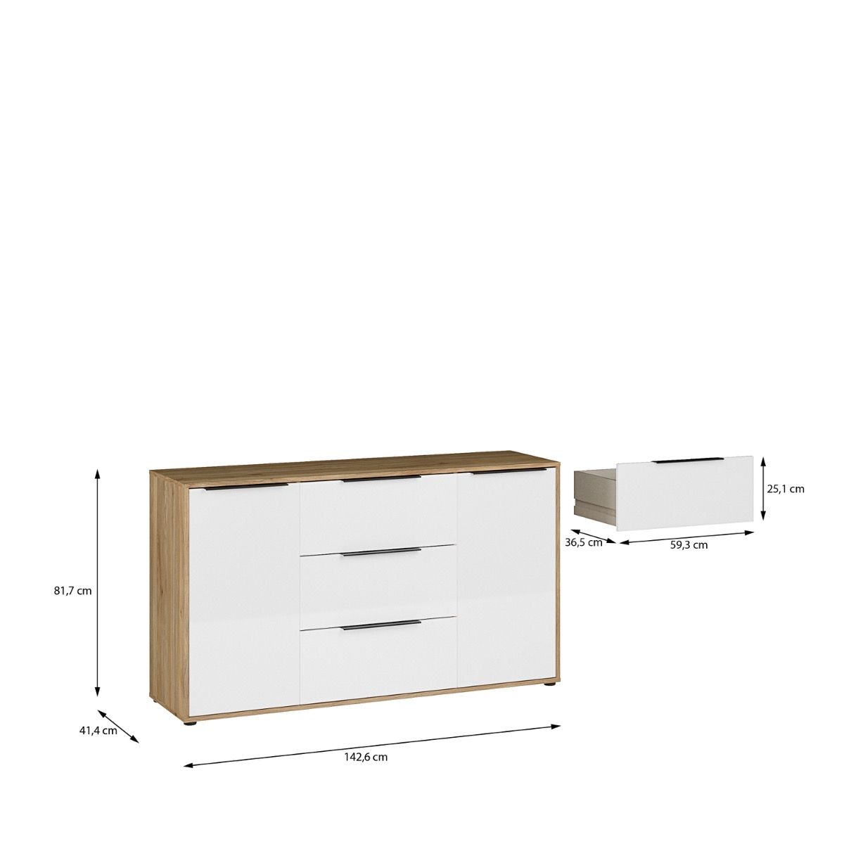 Orkney 3 Drawer Sideboard with 2 Doors in Brown and White Gloss