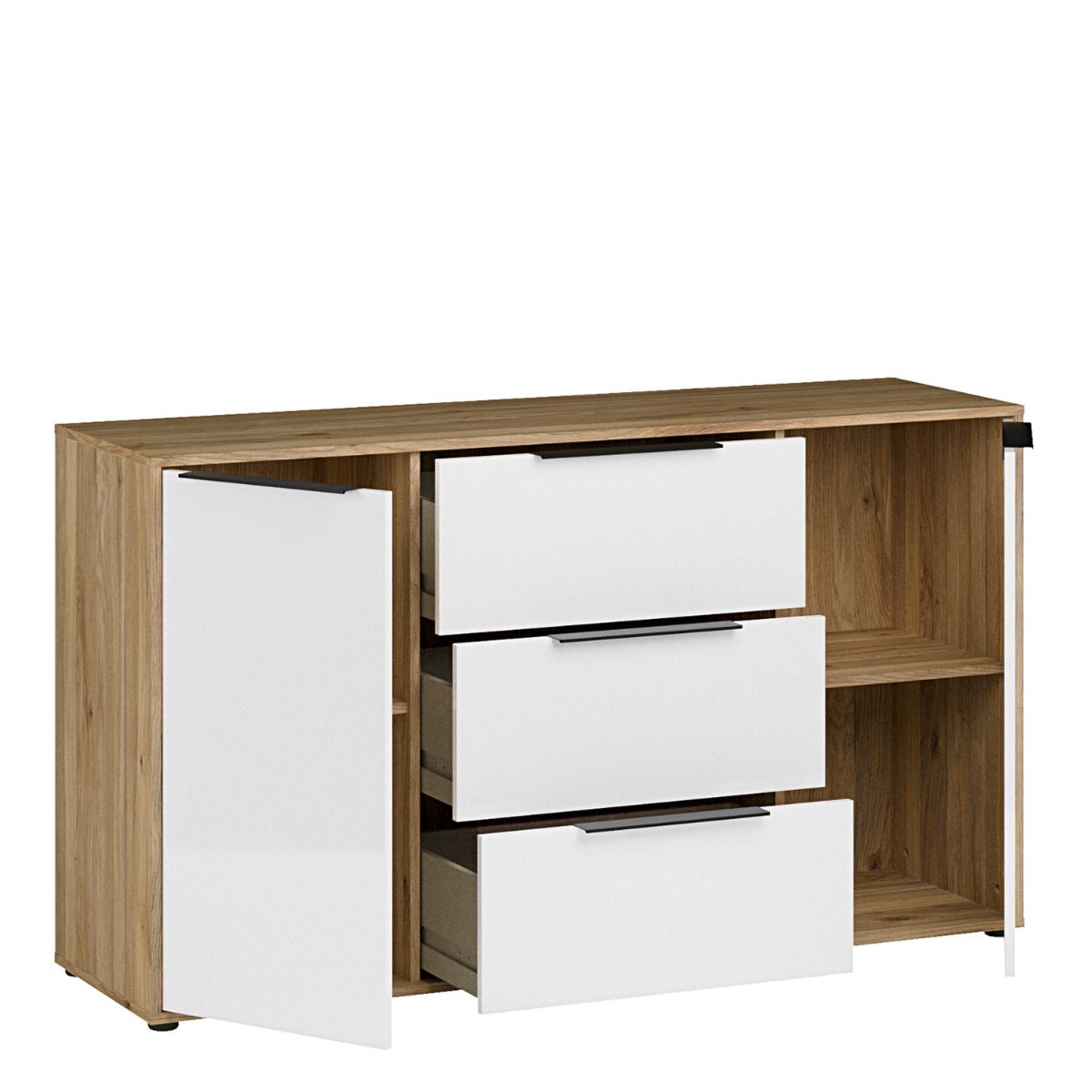 Orkney 3 Drawer Sideboard with 2 Doors in Brown and White Gloss