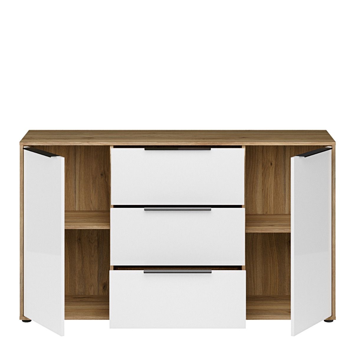 Orkney 3 Drawer Sideboard with 2 Doors in Brown and White Gloss