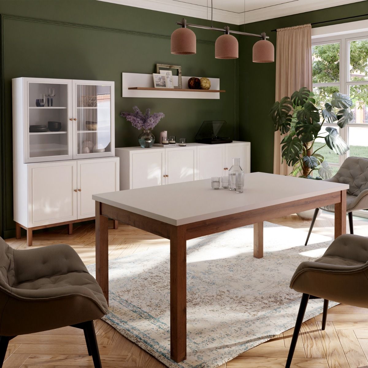 Wensley 4 Door 1 Drawer Sideboard in Light Grey and Brown