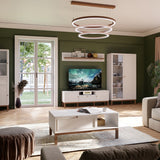 Wensley 2 Door 1 Drawer TV Unit in Light Grey and Brown inc LED Lighting
