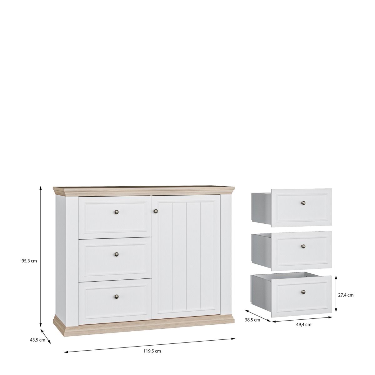 Pontypool 3 Drawer & 1 Door Sideboard