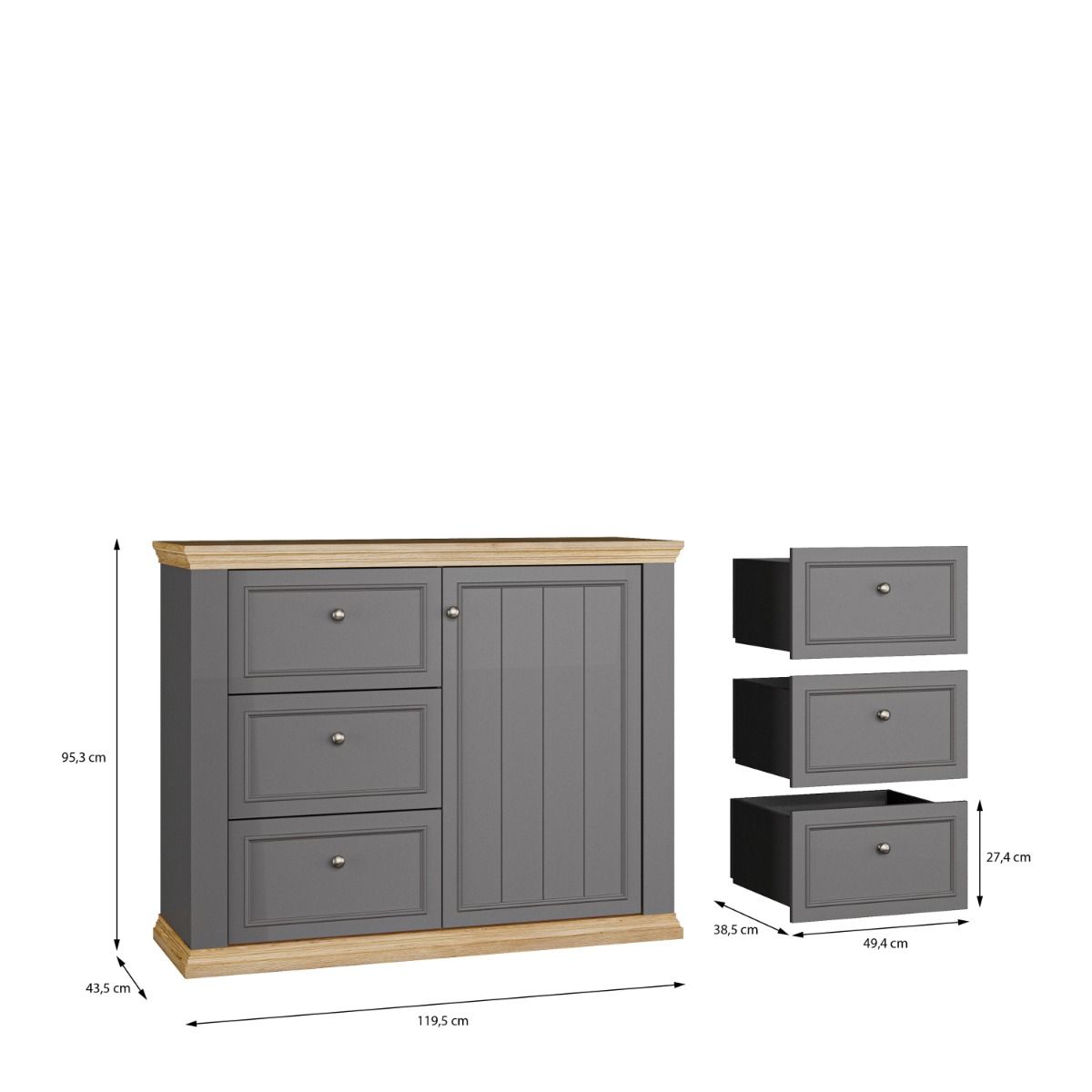 Pontypool 3 Drawer & 1 Door Sideboard