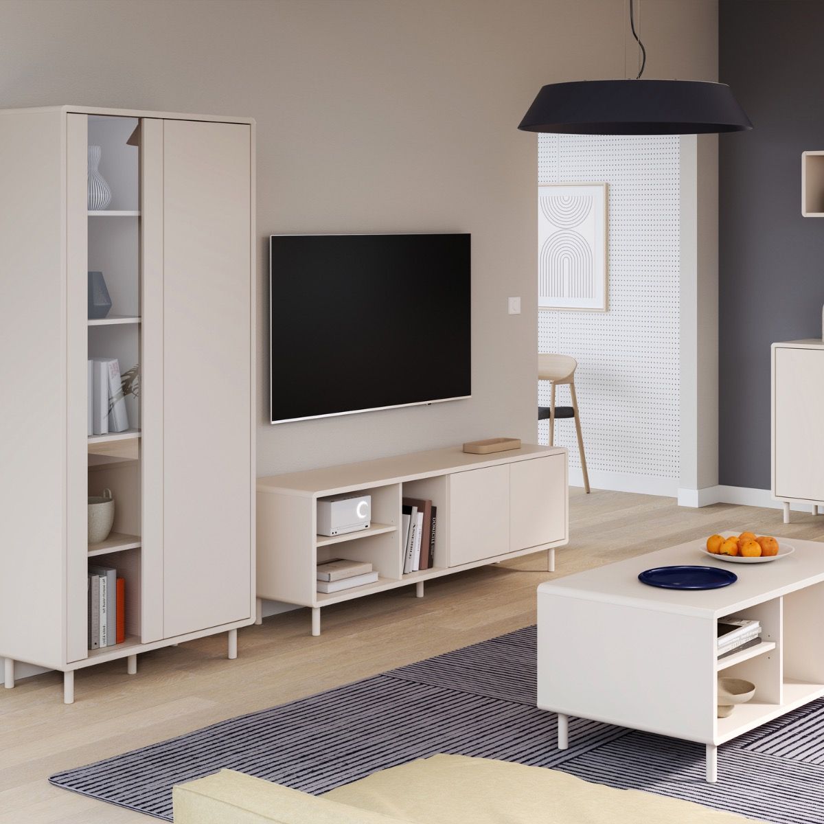 Playly TV Unit with Open Shelving and 2-Door Storage in Sand