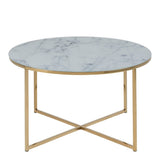 Alisma Round Coffee Table with White Crystal Clear Marble Glass Top & Gold Legs