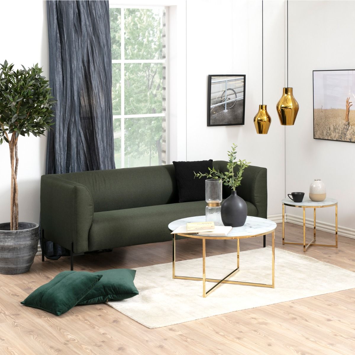 Alisma Round Coffee Table with White Crystal Clear Marble Glass Top & Gold Legs